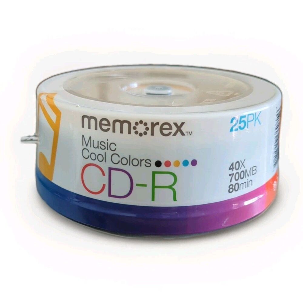 Vgt Memorex Cool Colors CD-R 40X 700MB 80min (25 Pack) Sealed